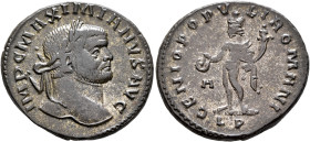 Maximianus, first reign, 286-305. Follis (Silvered bronze, 28 mm, 10.00 g, 12 h), Lugdunum, circa 297. IMP C MAXIMIANVS AVG Laureate head of Maximianu...