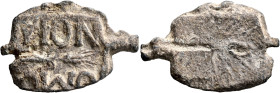 Uncertain, circa 3rd century. Seal (Lead, 35x23 mm, 13.20 g). OM.../PION in two lines above and below thunderbolt. Rev. Blank. Unpublished in the stan...