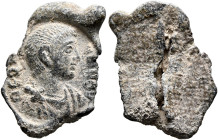 Theoteknos (?), 4th century. Seal (Lead, 19 mm, 2.52 g). ΘЄO[...]NOV Draped bust of a young man to right. Rev. Textile imprint. Unpublished in the sta...