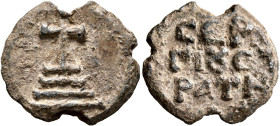 Sergios, stratelates, 6th-7th centuries. Seal (Lead, 20 mm, 5.12 g, 12 h). Cross on steps. Rev. CEP/ΓI૪ CT/PATH... in four lines. Unpublished in the s...