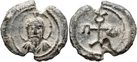 Paulos, 6th-7th centuries. Seal (Lead, 22 mm, 7.28 g, 12 h). Facing bust of Christ wearing nimbus cruciger. Rev. Cruciform monogram ΠAVΛOV. Unpublishe...