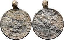 Anonymous, 6th-7th centuries. Amulet (Lead, 39 mm, 9.28 g, 12 h), Seal of Solomon amulet. +CΦPAΓIC COΛOMOИOC BOHΘI TOV ΦOPOVN ('Seal of Solomon, help ...