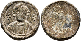 Anonymous, circa 7th century. Tessera (Lead, 15 mm, 4.43 g). Draped, facing bust. Pellets in the form of crosses to left and right. Rev. Blank. Unpubl...