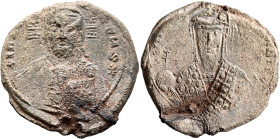 Constantine VII Porphyrogenitus, 913-959. Seal (Lead, 32 mm, 17.46 g, 12 h). +IhS[ЧS XRIS]TЧS Bust of Christ Pantokrator facing, with decorated cross ...