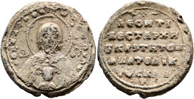 Leon Skleros, vestarches and judge of Anatolikon, middle 11th century. Seal (Lead, 25 mm, 13.58 g, 11 h). +ΘKЄ ROHΘЄI TⲰ CⲰ ΔOVΛⲰ - MHP - ΘV The Mothe...