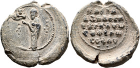 Basileios, protospatharios of the Chrysotriklinou and trusted man of the Philosopher, 11th century. Seal (Lead, 29 mm, 18.80 g, 12 h). [IC] - XC / O /...
