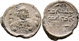 Uncertain, 11th century. Seal (Lead, 24 mm, 7.68 g, 9 h). Nimbate facing bust of St. Michael, holding scepter in his right hand and globe in his left....