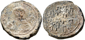 Uncertain, 11th century. Seal (Lead, 23 mm, 12.24 g). Facing bust of the Mother of God. Rev. Syriac legend. Unpublished in the standard references. So...