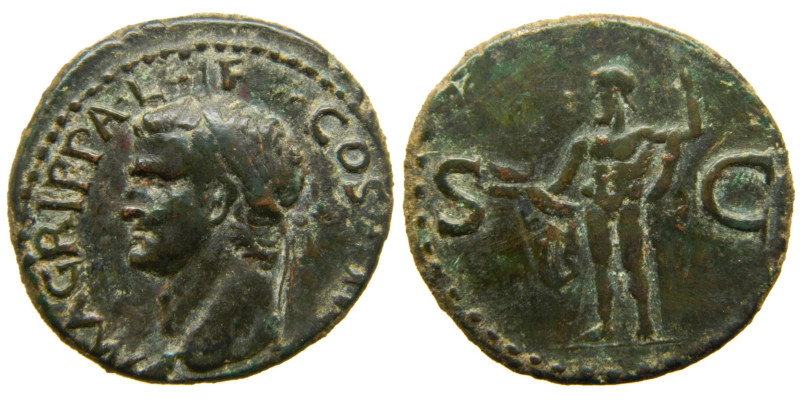 Agripa, suegro de Tiberio (emisión de 14-36 dC). As. a/ M AGRIPPA L F COS III. r...