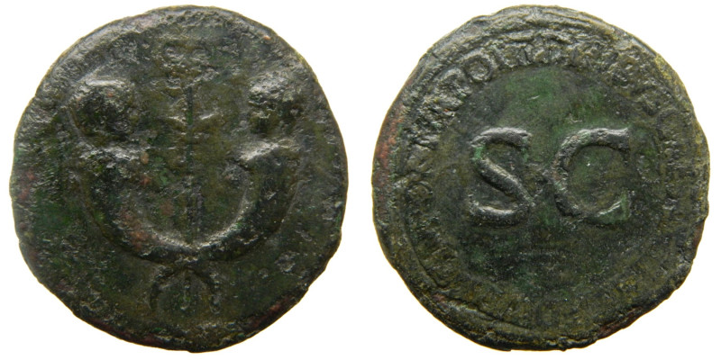 Druso el Joven, hijo de Tiberio (22-23 dC). Sestercio. a/ Cabezas enfrentadas de...