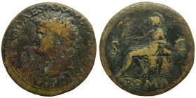 Nerón (54-68 dC). Sestercio. a/ IMP NERO CAESAR AVG P MAX TR POT P P. r/ ROMA S C. (Spink 1961v). 25,33 gr. 

BC+/MBC-