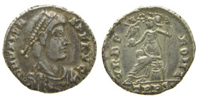 Valente (364-378 dC). Siliqua. Treveri (Trier, Alemania). a/ D N VALENS P F AVG. r/ VRBS ROMA. e/ TRPS. (Spink 19675).

MBC+