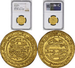 Almorávides. AH 521. Ali ibn Yusuf. Ishbiliya (Sevilla). Dinar. AU 4,08 gr. (Vives 1665), (Hazard 220). NGC unc details, cleaned.

UNC