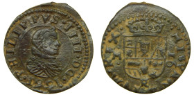 FELIPE IV (1621-1665) 1661. Trujillo. M. 16 maravedís. (Cal. falta) (J.S. M-681). 3,91 g. La leyenda del anverso comienza las 7 h. del reloj. Orla int...