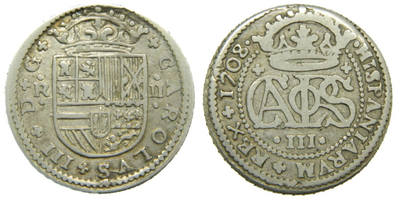 CARLOS III, PRETENDIENTE (1700-1714). 1708. Barcelona. 2 reales. (AC 29). 4,47 g...