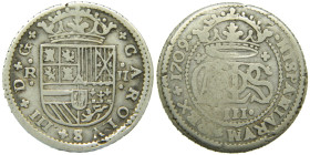 CARLOS III, PRETENDIENTE (1700-1714). 1709. Barcelona. 2 reales. (AC 30). 4,69 gr. 

BC+