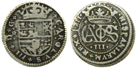 CARLOS III, PRETENDIENTE (1700-1714). 1711. Barcelona. 2 reales. (AC 32). 4,57 gr. Ligeramente ovalada.

MBC-