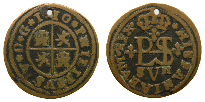 FELIPE V (1700-1746). 1710. Sevilla. 2 maravedís. (AC 76; JS O-7). Rara. Agujero...
