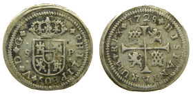 FELIPE V (1700-1746). 1728 P. Sevilla. 1/2 real. (AC 336). 1,17 gr. Rara.

MBC+