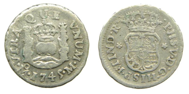 FELIPE V (1700-1746). 1745 M. México. 1/2 real. (AC 270). 1,63 gr. Columnario.
...