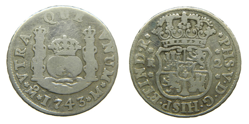 FELIPE V (1700-1746). 1743 M. Mexico. 2 reales. Columnario. (AC 829). 6,33 gr.
...