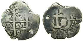 FELIPE V (1700-1746). 1706 Y . Potosí. 2 reales. (AC 881). 3,83 gr. Agujero y recortada.

BC
