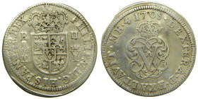 FELIPE V (1700-1746). 1708 Y Segovia. 2 reales. (AC 940). 4,51 gr. 

BC
