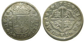 FELIPE V (1700-1746). 1722 F. Segovia. 2 reales. (AC 956). 5 gr. Ligeramente ovalada.

MBC+