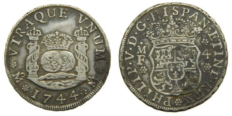FELIPE V (1700-1746). 1744 MF. Mexico. 4 reales. Columnario. (AC 1131). 13,5 gr....
