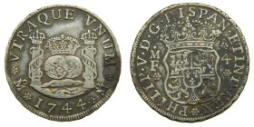 FELIPE V (1700-1746). 1744 MF. Mexico. 4 reales. Columnario. (AC 1131). 13,5 gr. Bonito tono.

MBC+