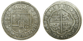 FELIPE V (1700-1746). 1713/1 J. Madrid. 8 reales. (AC 1340). 24,72 gr Ar. Rebaba en ley. del rev. Ex Cayon 2/12

EBC/MBC+