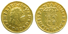 FELIPE V (1700-1746). 1742 JA. Madrid. 1/2 escudo. (AC 1634). Au 1,74 gr. Marquitas.

BC