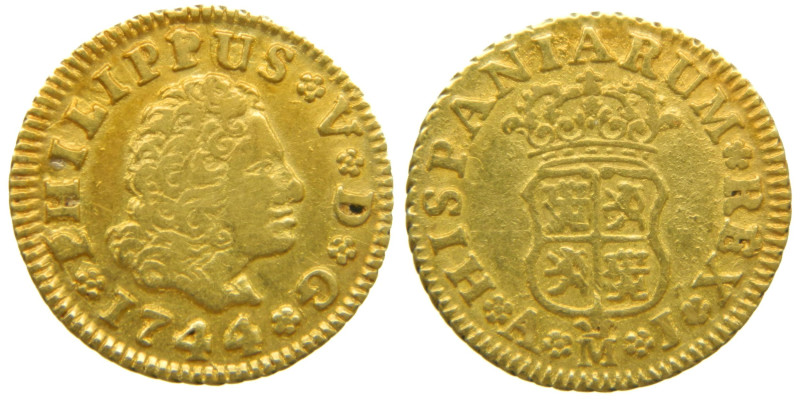 FELIPE V (1700-1746). 1744 AJ. Madrid. 1/2 escudo. (AC 1637). Au 1,74 gr.

MBC...