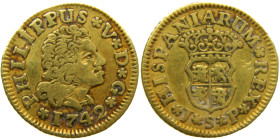 FELIPE V (1700-1746). 1742 JP. Sevilla. 1/2 escudo. (AC 1643). Au 1,74 gr.

MBC+