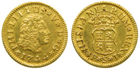 FELIPE V (1700-1746). 1744 PJ. Sevilla. 1/2 escudo. (AC 1649). Au 1,78 gr.

EBC-