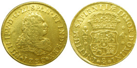 FELIPE V (1700-1746). 1736. México. 4 escudos. (AC 2039) AU 12,91 gr. Valor y ensayador e nreverso. Podria haber estado en aro, multiples marquitas. M...