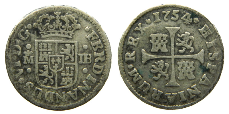 FERNANDO VI (1746-1759). 1754 JB. Madrid. 1/2 real. (AC 72). 1,37 gr. 

BC+