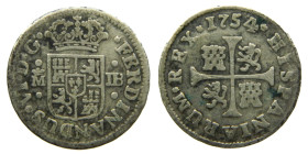 FERNANDO VI (1746-1759). 1754 JB. Madrid. 1/2 real. (AC 72). 1,37 gr. 

BC+
