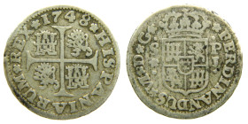 FERNANDO VI (1746-1759). 1748 PJ. Sevilla. 1/2 real. (AC 118). 1,33 gr. Raro.

BC+