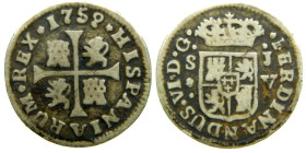 FERNANDO VI (1746-1759). 1759 JV. Sevilla. 1/2 real. (AC 124). 1,15 gr. 

BC