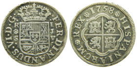 FERNANDO VI (1746-1759). 1758 JV. Sevilla. 1 real. (AC 240). 2,78 gr.

MBC+