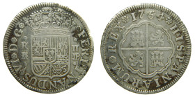 FERNANDO VI (1746-1759). 1754 JB. Madrid. 2 reales. (AC 280). 5,59 gr. Limpiada.

MBC