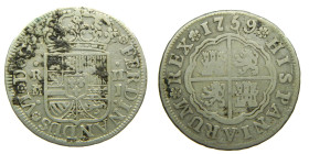 FERNANDO VI (1746-1759). 1759 J. Madrid. 2 reales. (AC 284). 5,53 gr. 

BC+