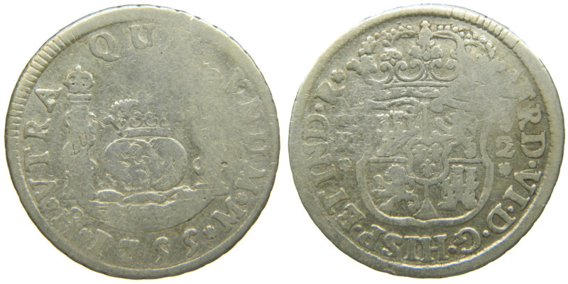 FERNANDO VI (1746-1759). 1755 M. México. 2 reales. Columnario. (AC 297). 6,18 gr...