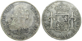 CARLOS IV (1788-1808). 1793 DA. Santiago. 8 reales. (AC 1022). 26,87 gr. Pátina.

MBC+