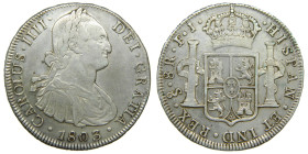 CARLOS IV (1788-1808). 1803/2 FJ/JJ. Santiago. 8 reales. (AC 1039). 26,95 gr 

MBC+