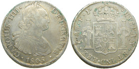 CARLOS IV (1788-1808). 1805 FJ. Santiago. 8 reales. (AC 1045). 26,78 gr. Leve hojita en rev. RBO.

EBC