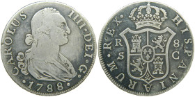 CARLOS IV (1788-1808). 1788 C. Sevilla. 8 reales. (AC 1050). 26,73 gr. Pátina.

MBC