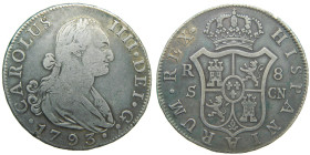 CARLOS IV (1788-1808). 1793 CN. Sevilla. 8 reales. (AC 1056). 26,58 gr.

MBC+