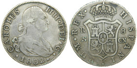 CARLOS IV (1788-1808). 1802 CN. Sevilla. 8 reales. (AC 1064). 26,67 gr.

MBC
